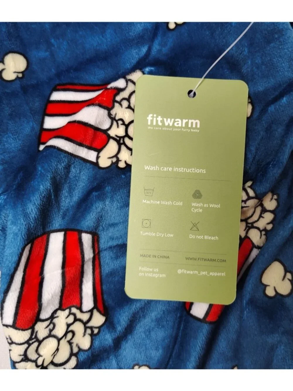 Fitwarm Dog Small Blue Velour Popcorn Print Pet Pajamas